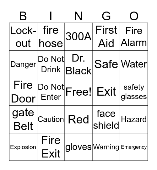 Safety Bingo Card