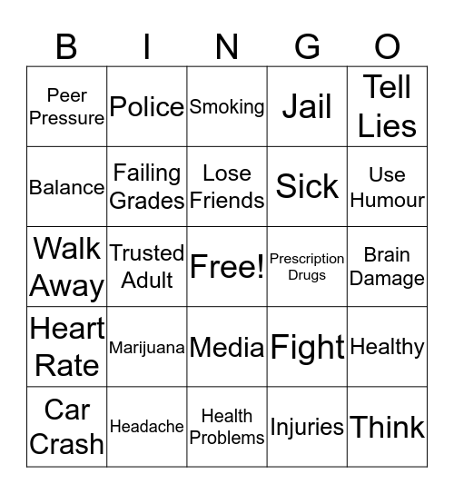 Alcohol Bingo Card