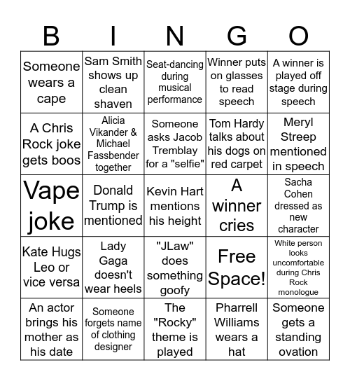 88th Academy Awards Bingo! Bingo Card