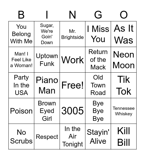 Maddy's Music Lovers #2 Bingo Card