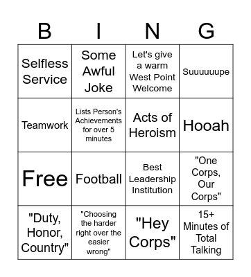 Thayer Speech Bingo Card