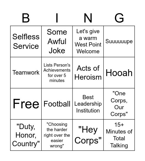 Thayer Speech Bingo Card
