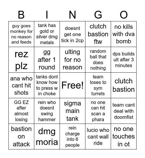 bronze bingo Card