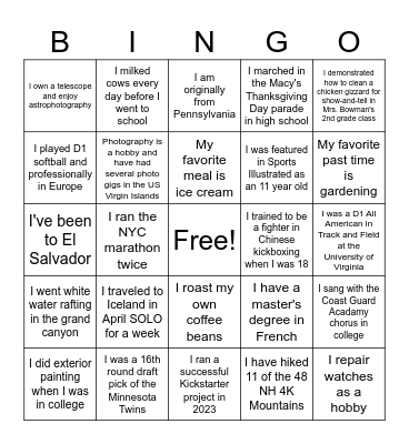 Director's Forum Fun Facts Bingo Card