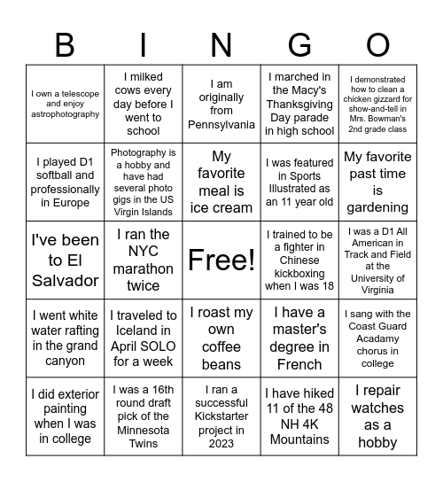 Director's Forum Fun Facts Bingo Card