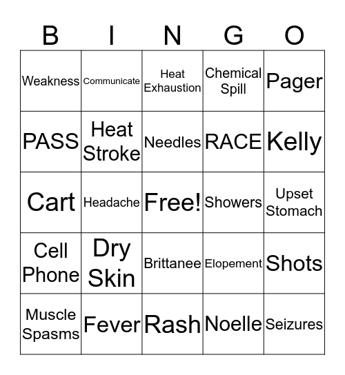 Safety Bingo Card