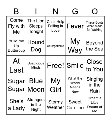 Musical Bingo Card