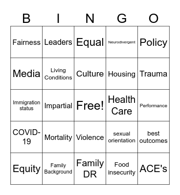 EQUITY Bingo Card