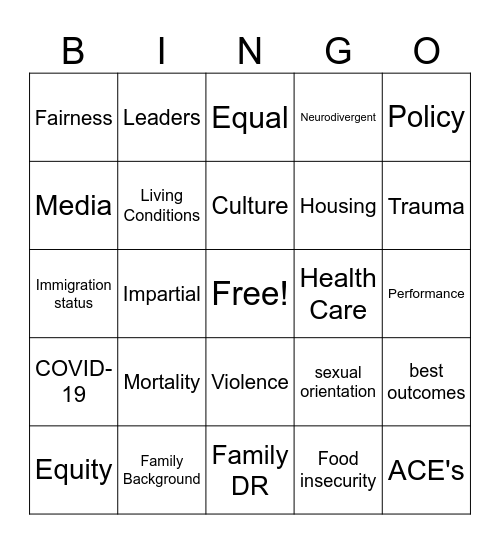 EQUITY Bingo Card