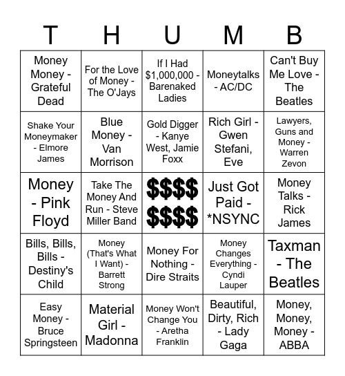 Money Talks Bingo Card