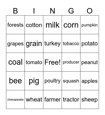 agricultural BINGO Card