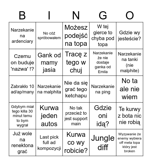 Jasiu na lidze Bingo Card