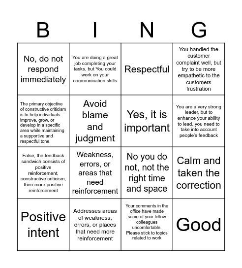 Constructive Criticism Bingo Card