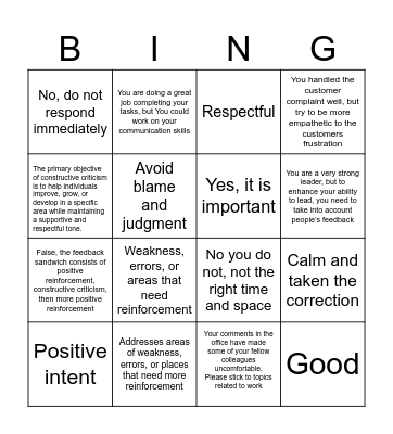Constructive Criticism Bingo Card
