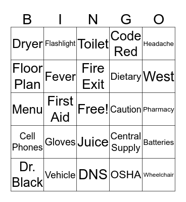 Safety Bingo Card