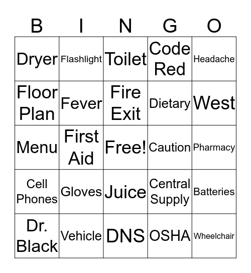 Safety Bingo Card