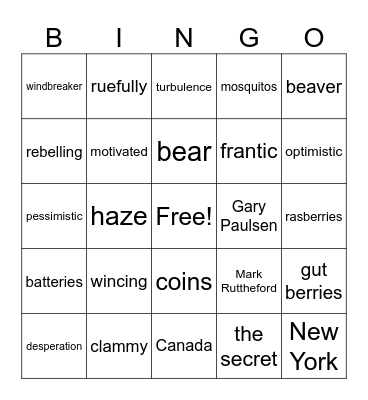 Hatchet Bingo Card