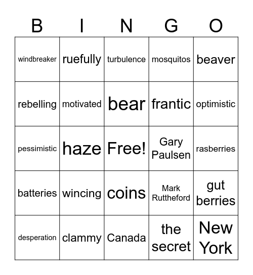 Hatchet Bingo Card