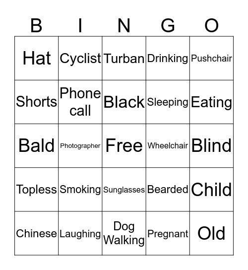 People Watching Bingo Card