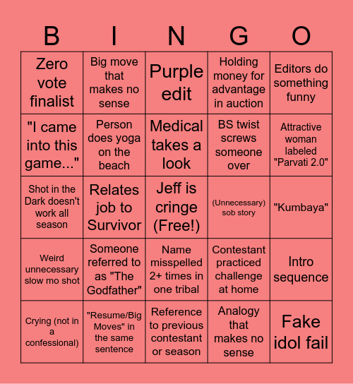 Survivor 45 Bingo Card