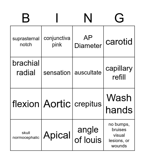 Health Assessment BingoUntitled Bingo Card