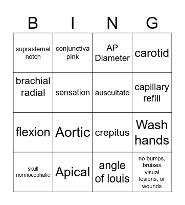 Health Assessment BingoUntitled Bingo Card