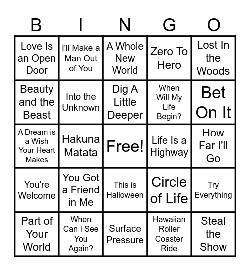 Disney Bingo Card