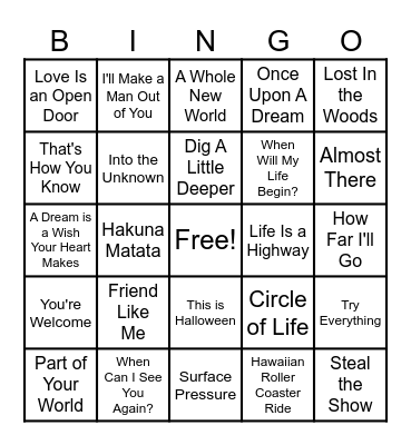 Disney Bingo Card