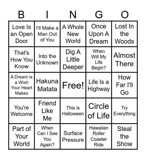 Disney Bingo Card