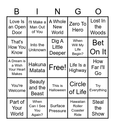 Disney Bingo Card