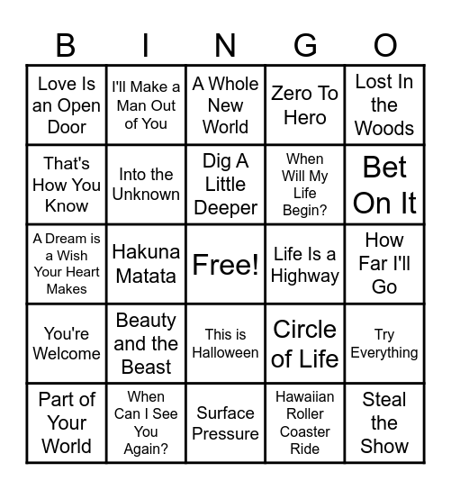 Disney Bingo Card