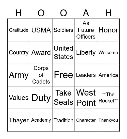 Thayer Award Dinner Bingo Card