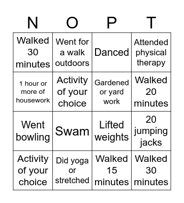Physical Therapy Bingo! Bingo Card