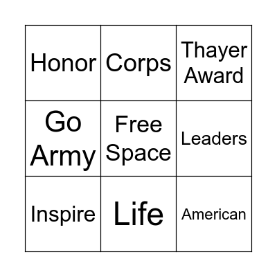Thayer Dinner Bingo Card