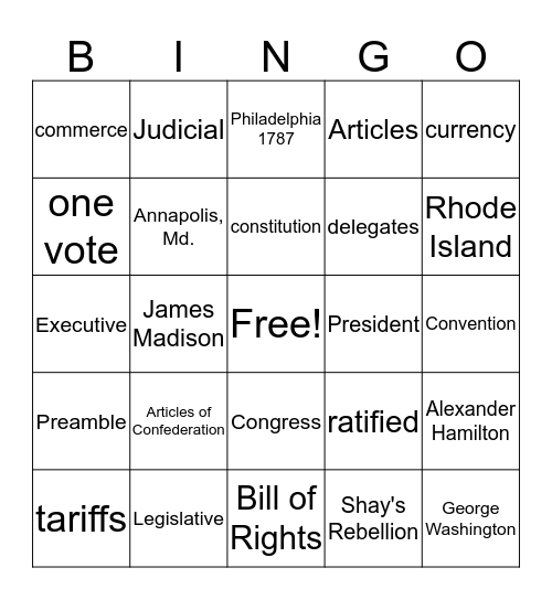 New Plan of Government Bingo Card