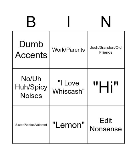 Untitled Bingo Card