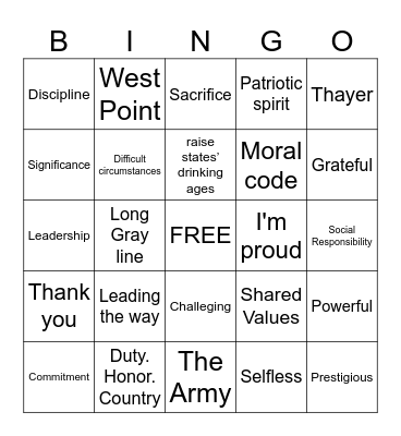 Thayer Award Speech Bingo Card