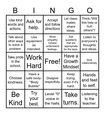 Class Expectations BINGO Card