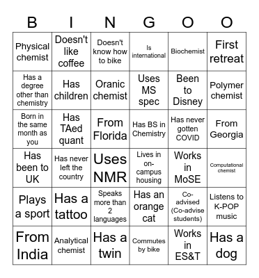 10th Annual Departmental Graduate Research Retreat Bingo Card