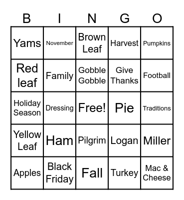 Thanksgiving BINGO Card