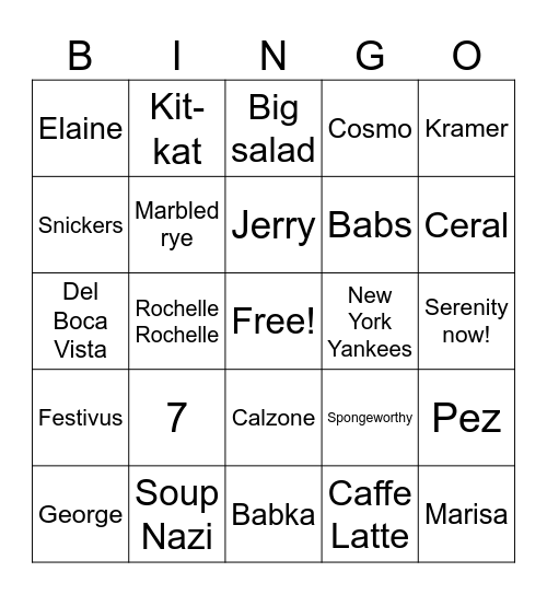 Seinfeld Bingo Card