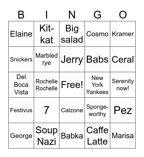 Seinfeld Bingo Card