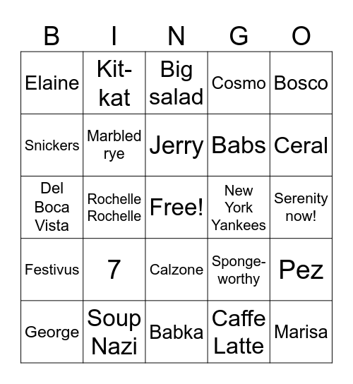 Seinfeld Bingo Card