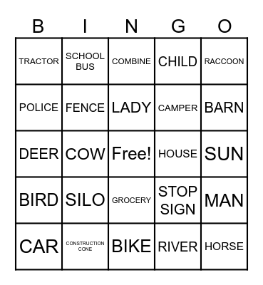 Car Fun Bingo Card