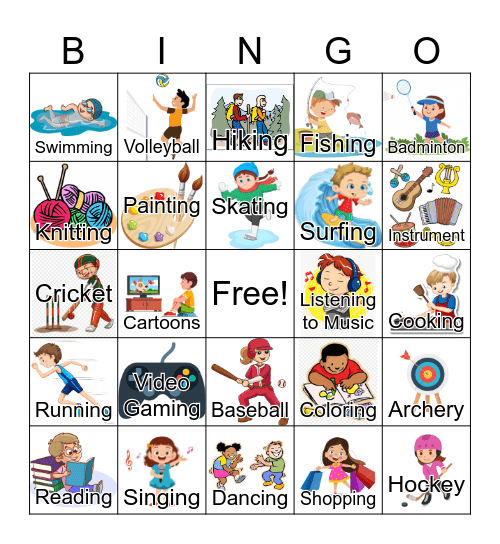 Hobbies Bingo Card