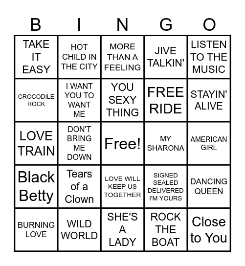 Musical Decades: 70s Bingo Card