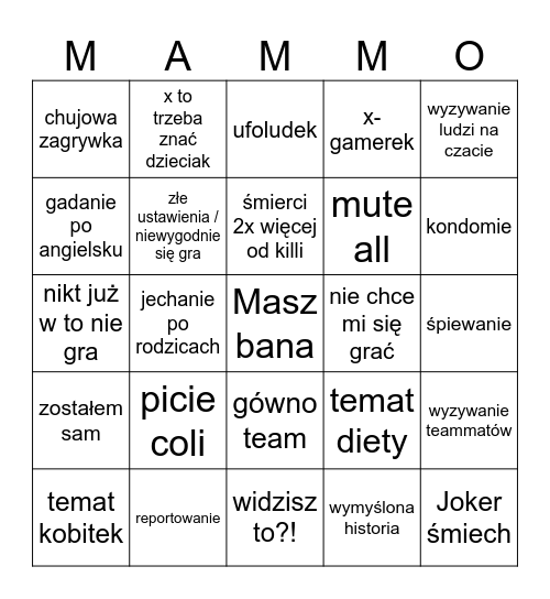 Bingo Mammon Bingo Card