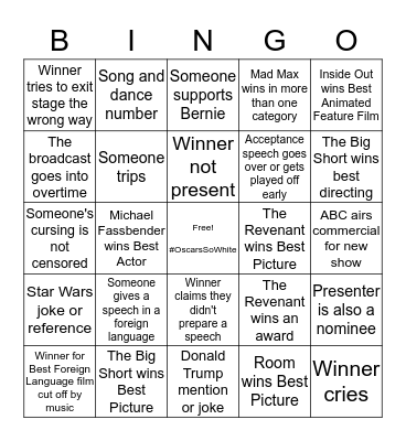 Oscar's Bingo Card