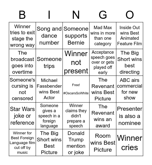 Oscar's Bingo Card