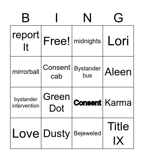 Taylor Bingo Card